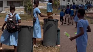 Blind student effortlessly walk to dispose of waste