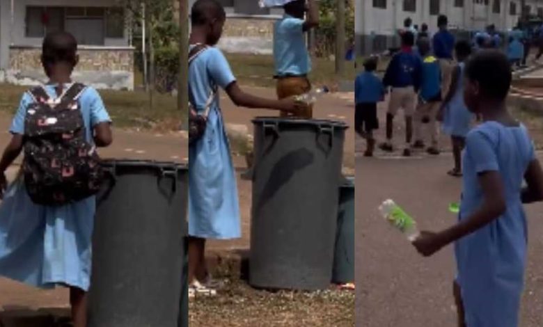 Blind student effortlessly walk to dispose of waste