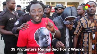 Scenes, sounds, and bites as 39 democracy hub protesters remanded for two weeks.