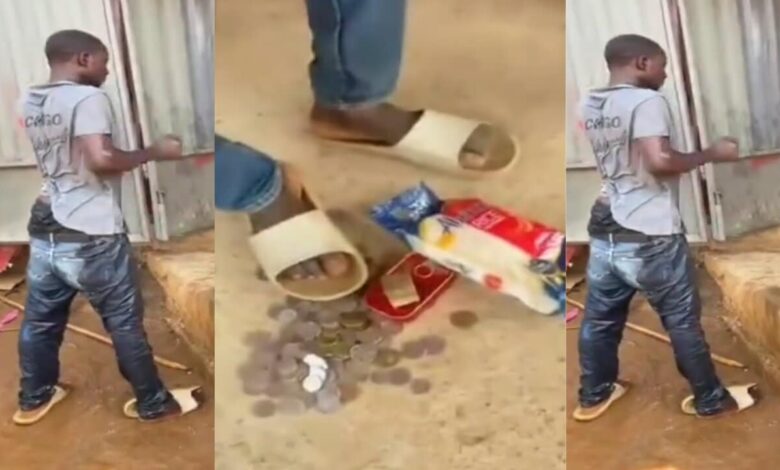 Community members disciplne man for stealing 2 cups of rice, sardine and coins from a provision shop