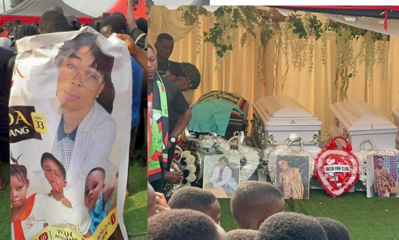 VIDEO: Tears flow as nurse who burnt alongside her three kids gets buried