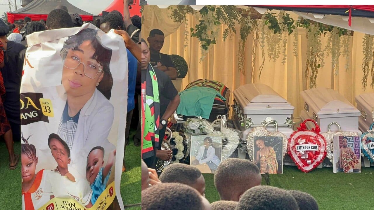 VIDEO Tears flow as nurse who burnt alongside her three kids gets buried