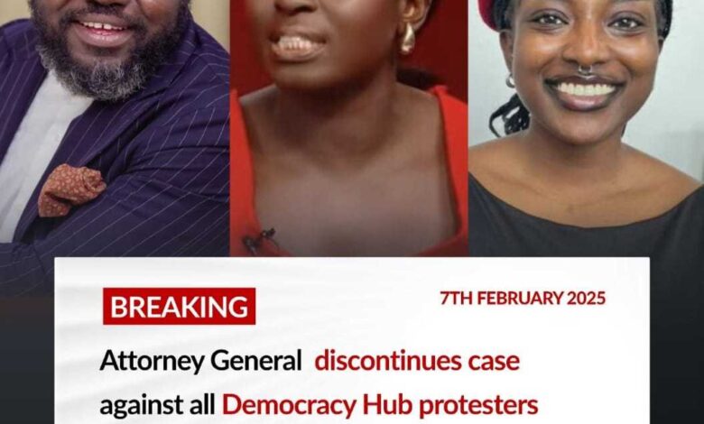 Attorney General discontinues case against Democracy Hub protesters, including Oliver Barker-Vormawor & Ama Governor