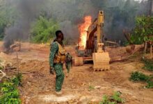 Forestry Commission officials burn 4 excavators used for galamsey in Atewa Forest Reserve