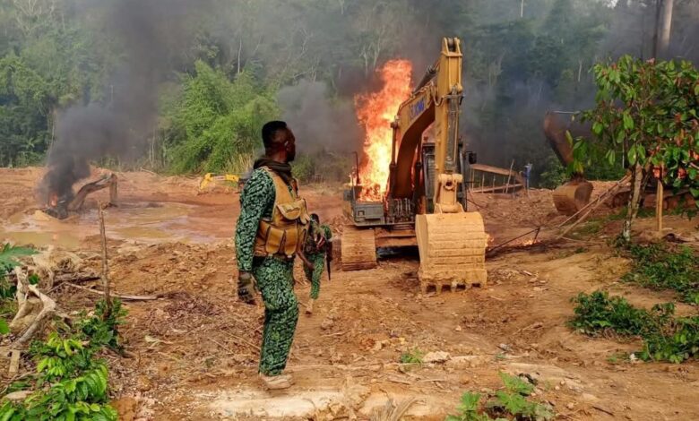 Forestry Commission officials burn 4 excavators used for galamsey in Atewa Forest Reserve