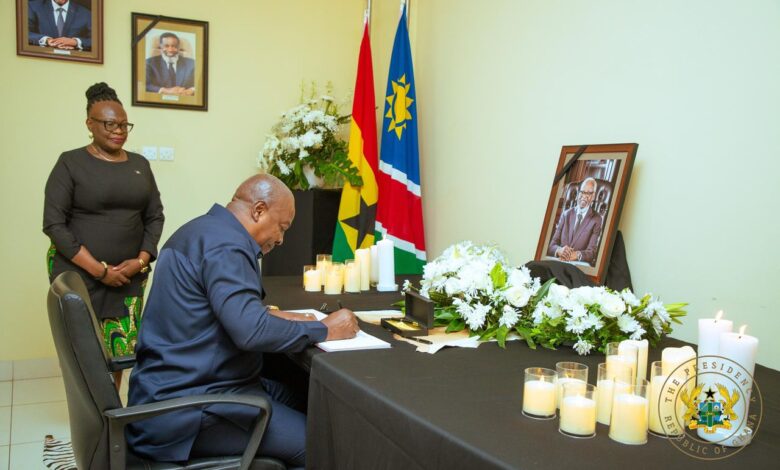 Mahama signs book of condolence for former Namibian President, Sam Nujoma