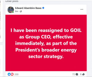 President Mahama reassigns Edward Bawa to GOIL as Group CEO