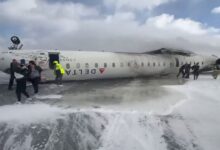 Delta plane crashes and flips upside down at Toronto airport