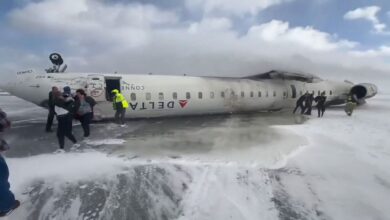 Delta plane crashes and flips upside down at Toronto airport