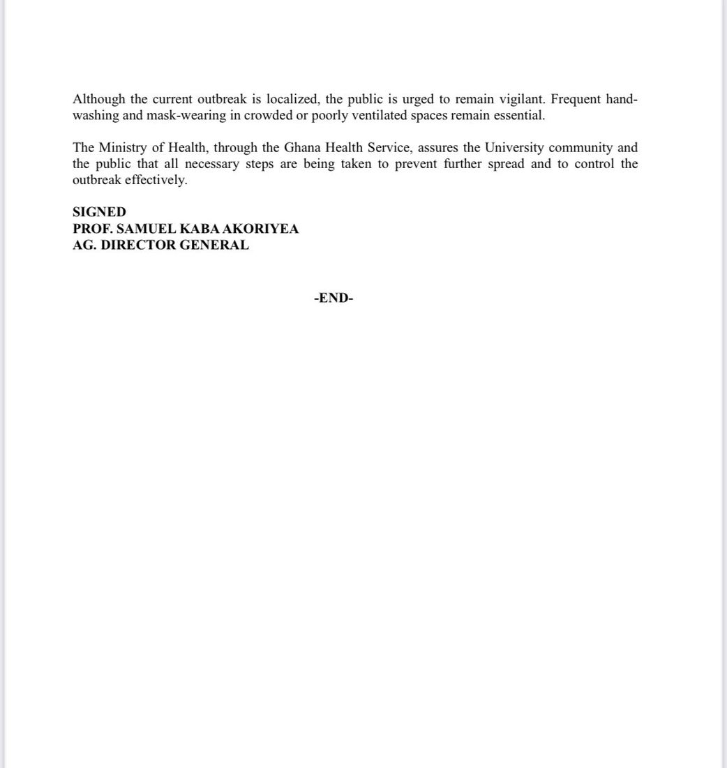 GHS urges calm as COVID-19 resurfaces at University of Ghana