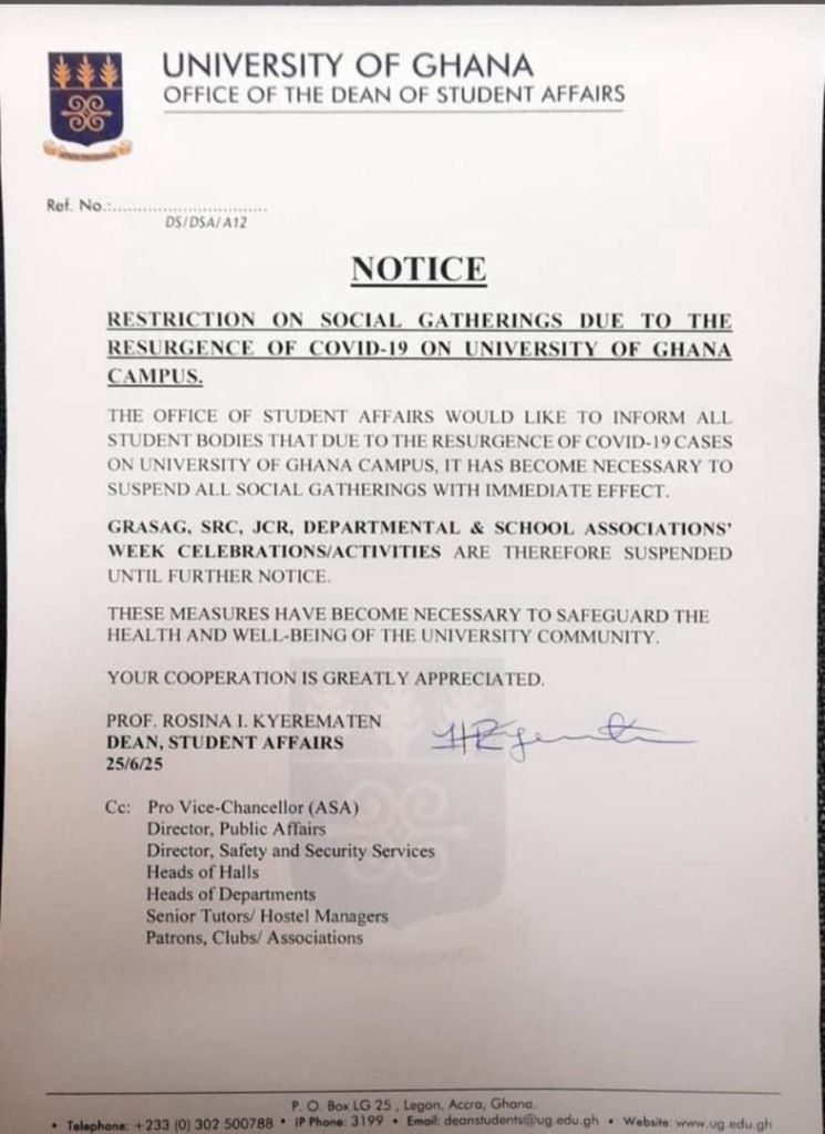GHS urges calm as COVID-19 resurfaces at University of Ghana