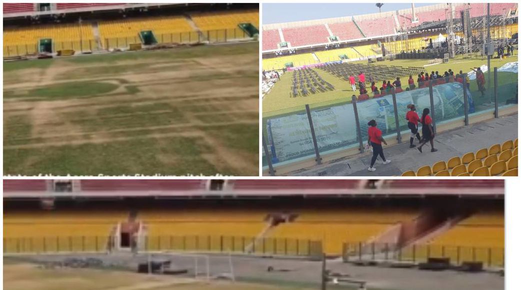 Accra Sports Stadium pitch in dilapidated state after a show