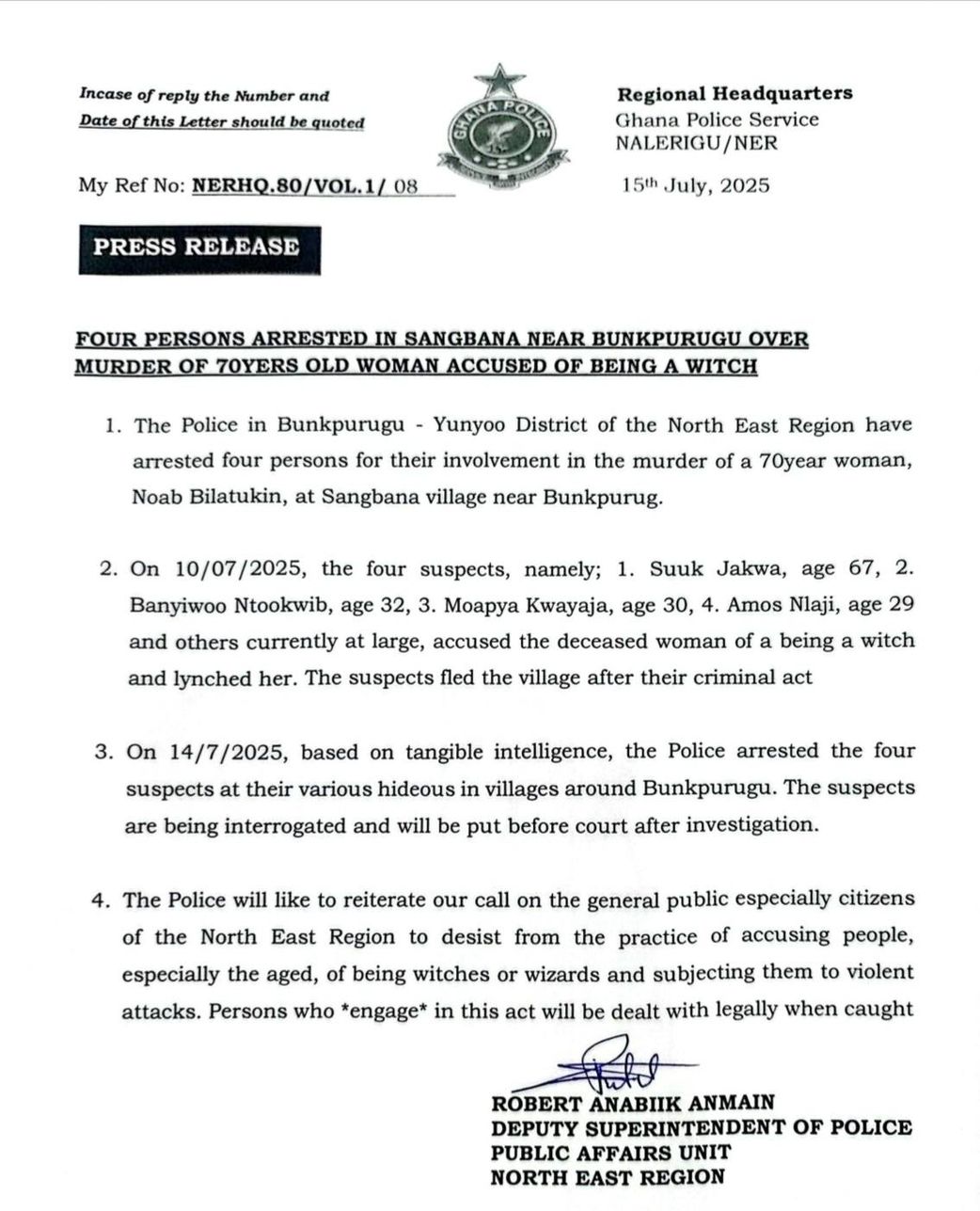 North East: 4 arrested over lynching of 70-year-old woman accused of witchcraft