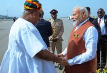 Mahama welcomes Indian Prime Minister Modi to Ghana for historic state visit