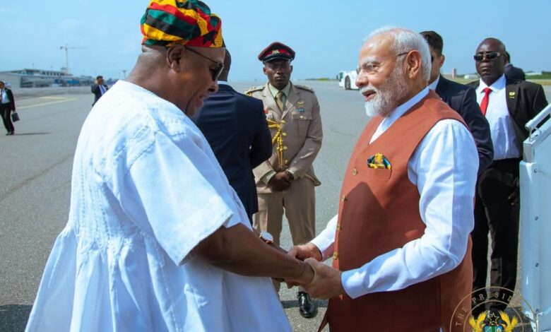 Mahama welcomes Indian Prime Minister Modi to Ghana for historic state visit