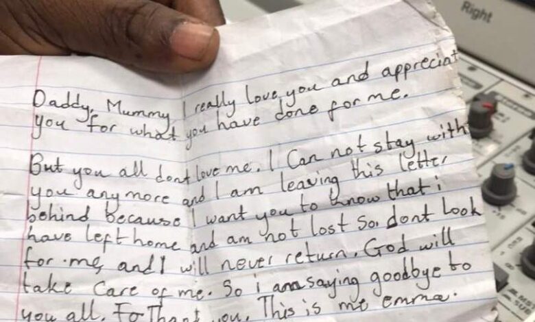 You don’t love me– Teen’s note before leaving Home in Efiakuma