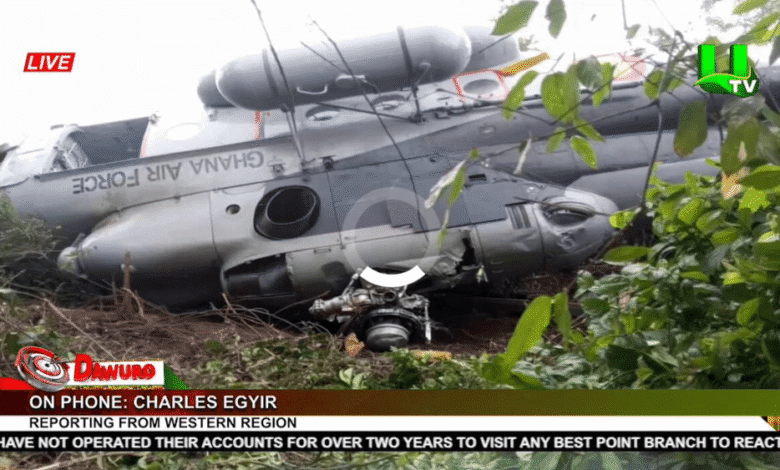 Ghana Airforce Helicopter crashes in Bonsokrom, Western Region
