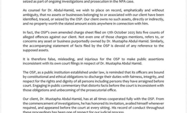 Lawyers of Mustapha Hamid denies OSP’s GHC100m asset seizure claim